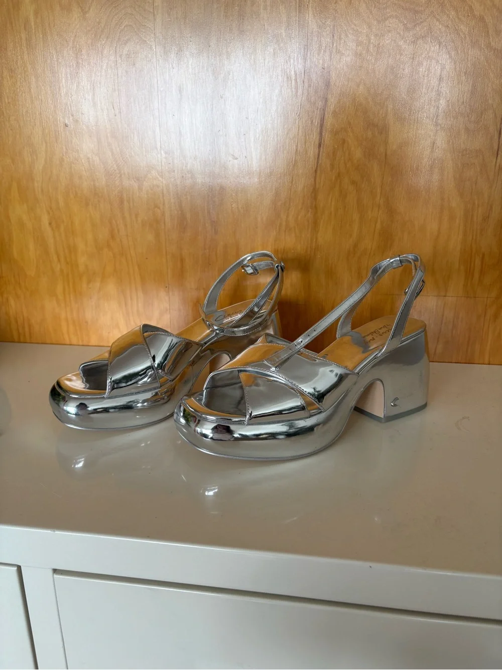 Circus by Sam Edelman Metallic Silver Platform Slingback Heels